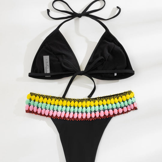 Damen Triangel-Bikini mit farbenfrohen Quasten EB