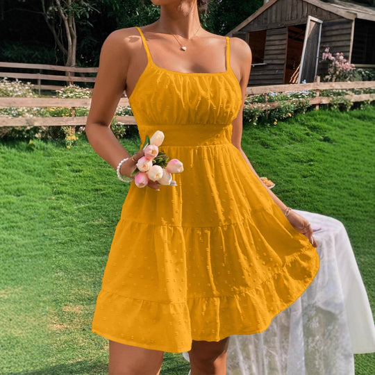 Damen Sommerkleid mit Rüschen und verstellbaren Spaghettiträgern EB
