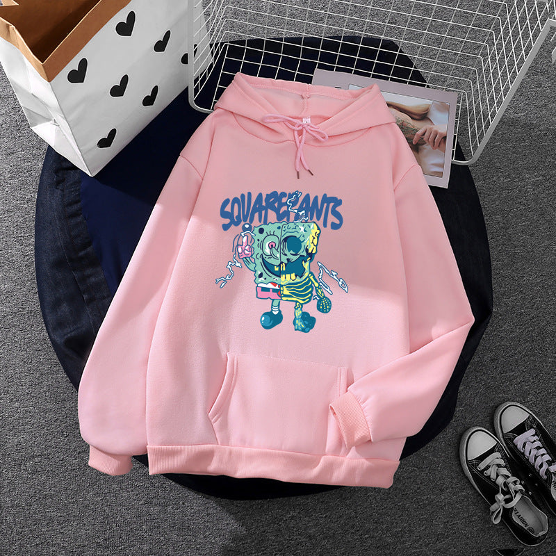 Damen nan weicher Oversize-Kapuzenpullover mit kawaii Pilzfrosch-Print, Kängurutasche und gerippten Bündchen EB