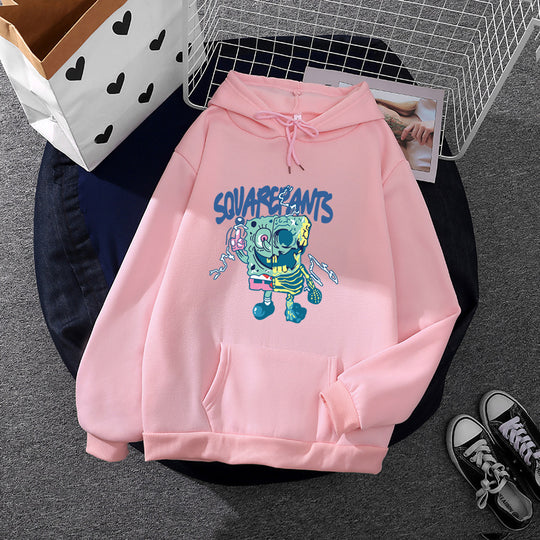 Damen nan weicher Oversize-Kapuzenpullover mit kawaii Pilzfrosch-Print, Kängurutasche und gerippten Bündchen EB