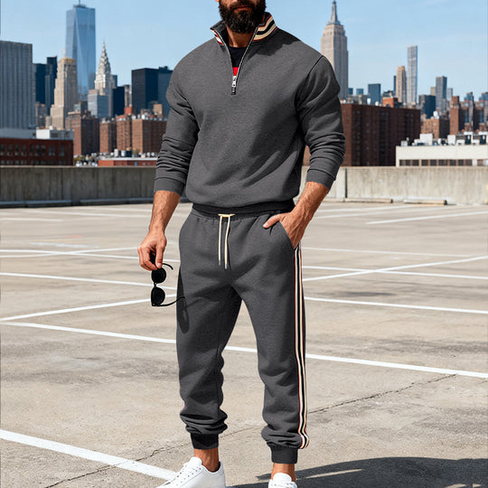 Herren nan stylisches Jogginganzug-Set mit Halbzip, gestreiften Seitenstreifen und konischer Joggerhose EB