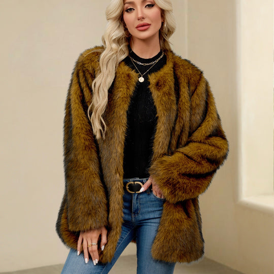Damen Luxus Kunstpelz-Cape mit weit geschnittenem Schnitt EB
