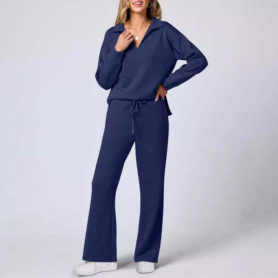 Damen lässiges Lounge-Set mit weitem Schnitt und gemütlichem V-Ausschnitt EB
