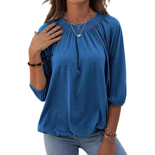 Damen leichtes Blusenshirt mit romantischem Puffärmel und lässigem Schnitt EB