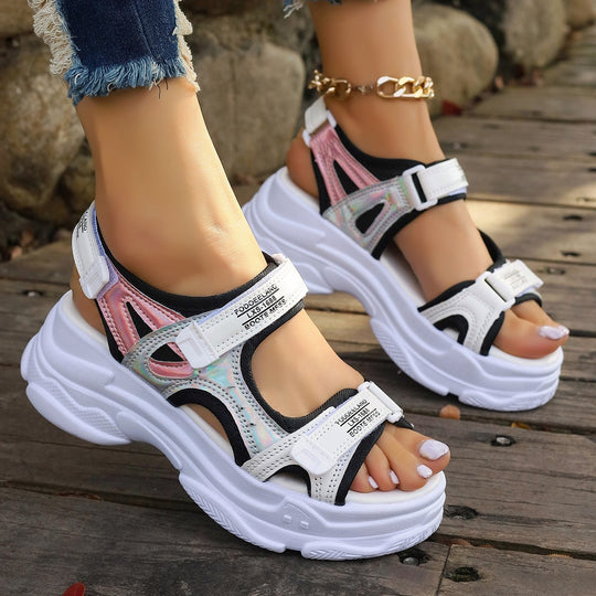 Damen Sportliche Sandalen mit verstellbaren Riemen und gepolstertem Fußbett EB