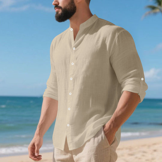 Herren lässiges Langarmhemd mit modernen Knopfdetails und strukturierter Oberfläche EB