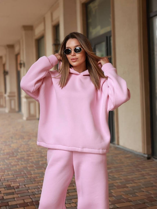 Damen Loungewear-Set mit oversized Kapuzenpullover und weiter High-Waist Jogginghose EB
