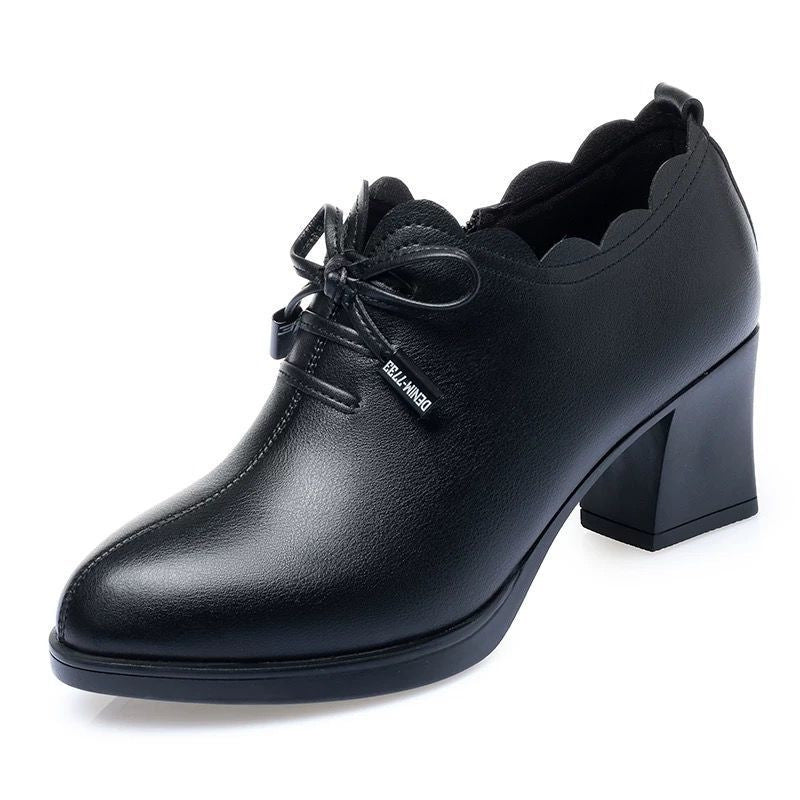 Damen elegante Schnürschuhe mit modischem Wellenrand und komfortablem Blockabsatz EB