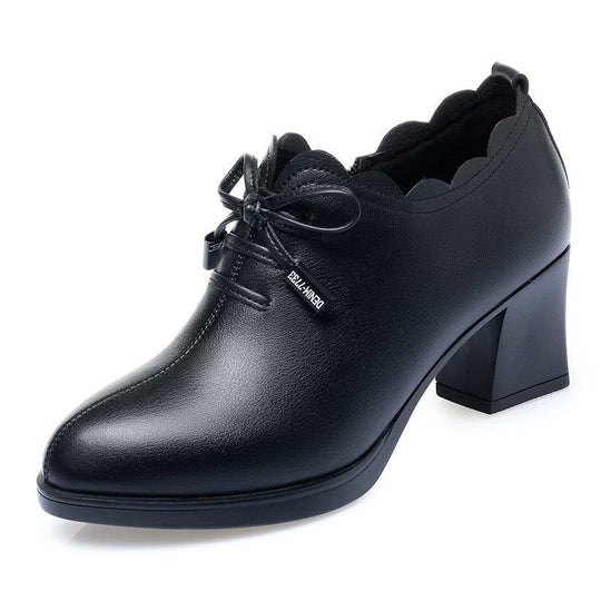 Damen elegante Schnürschuhe mit modischem Wellenrand und komfortablem Blockabsatz EB