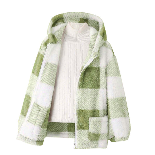 Damen Fleecejacke mit kariertem Muster und praktischen Taschen EB