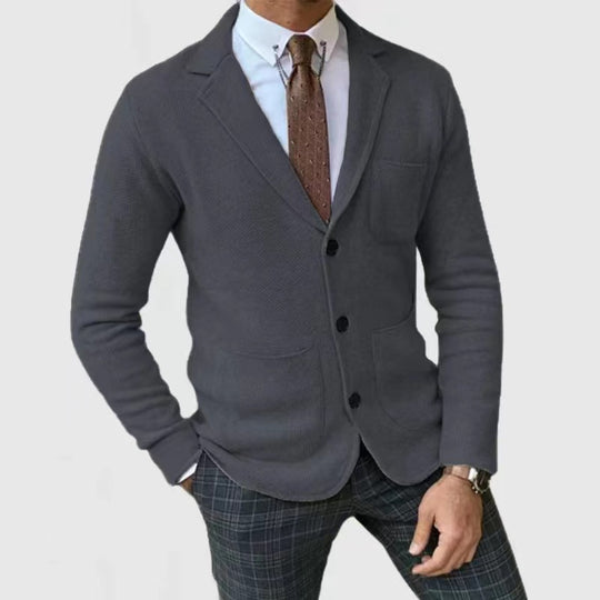 Herren Strickblazer mit Knopfleiste und praktischen Taschen EB