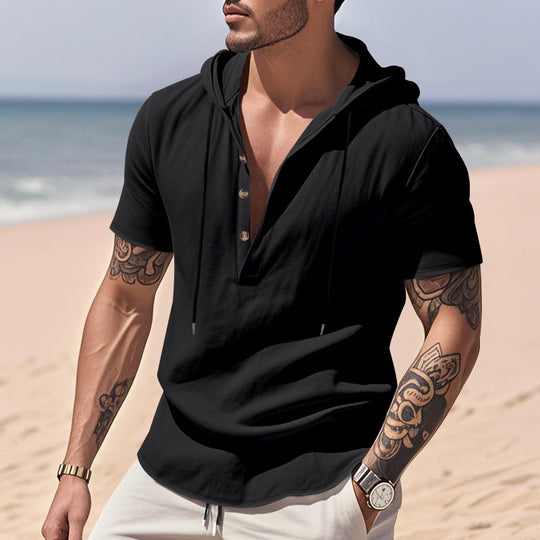 Herren lässiges Kapuzenshirt mit Knopfleiste und modischem Design EB