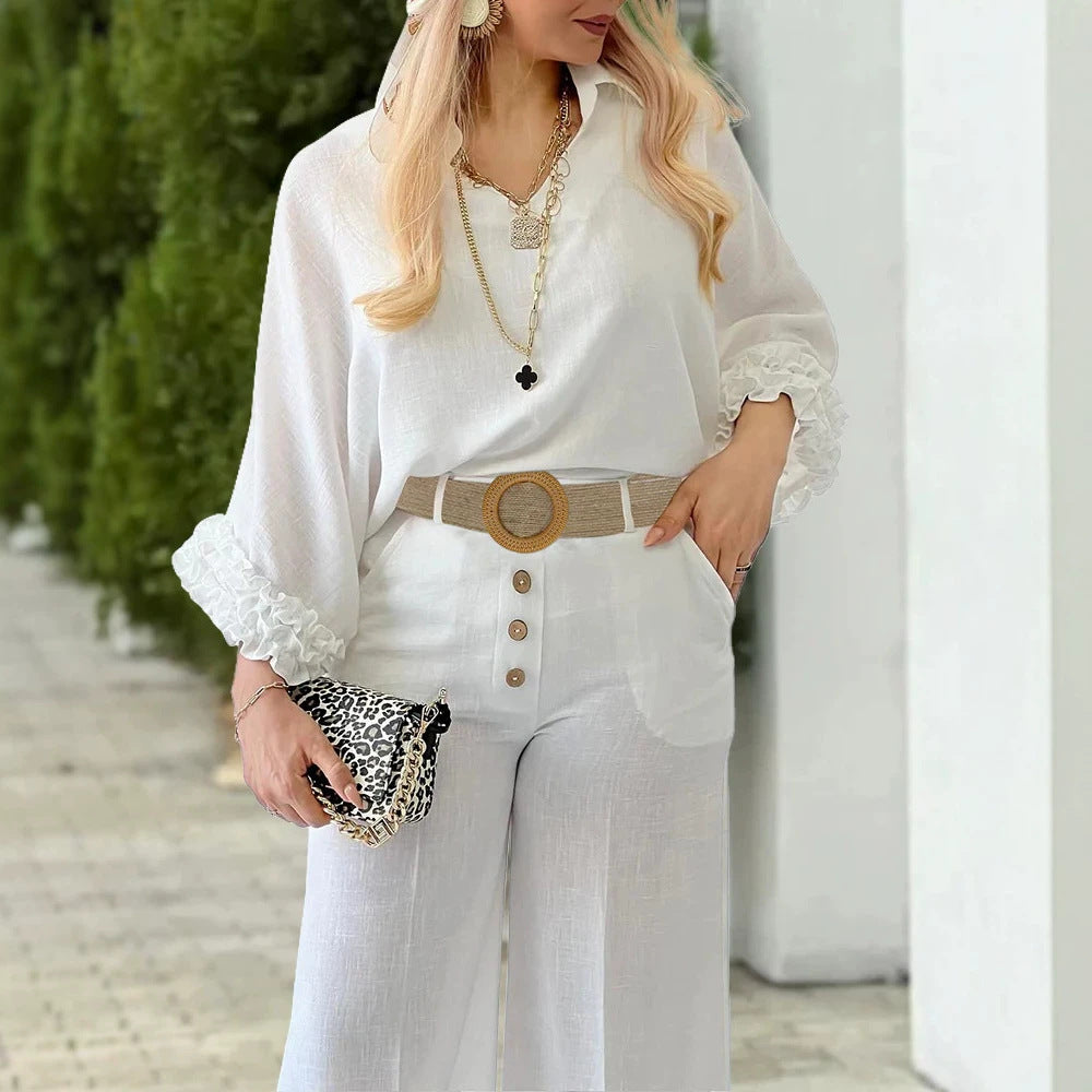 Damen Hochtaillierte Palazzo-Hose mit Knopfblende und Eingrifftaschen EB