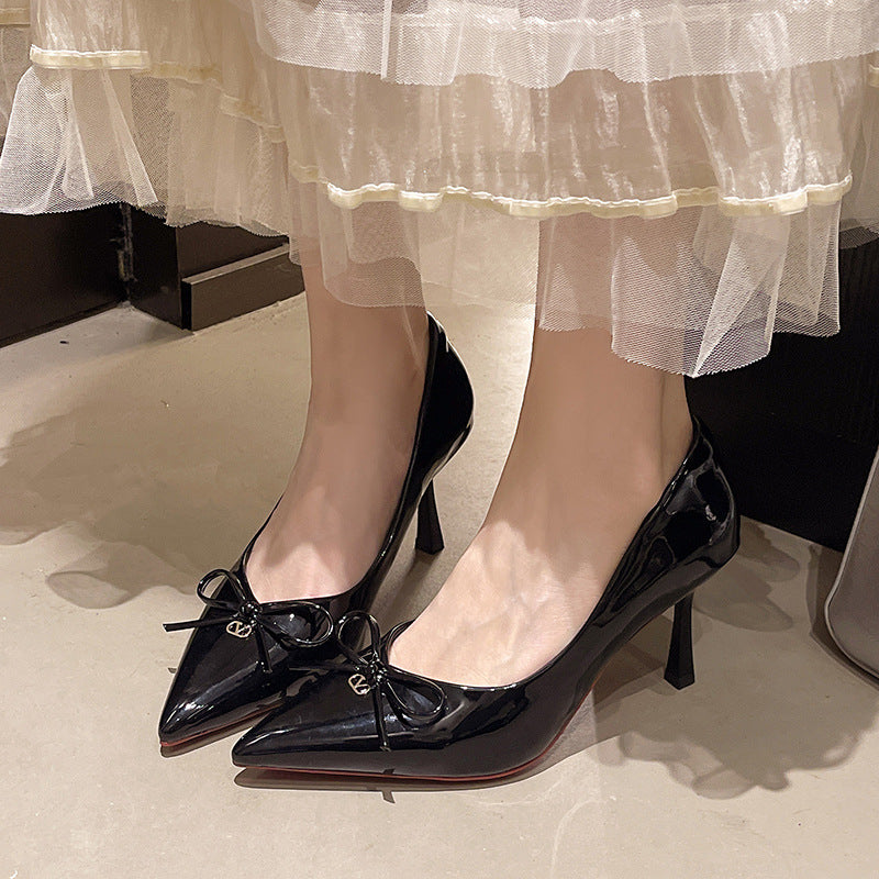 Damen stilvolle und elegante spitze Pumps mit Schleifen-Detail EB