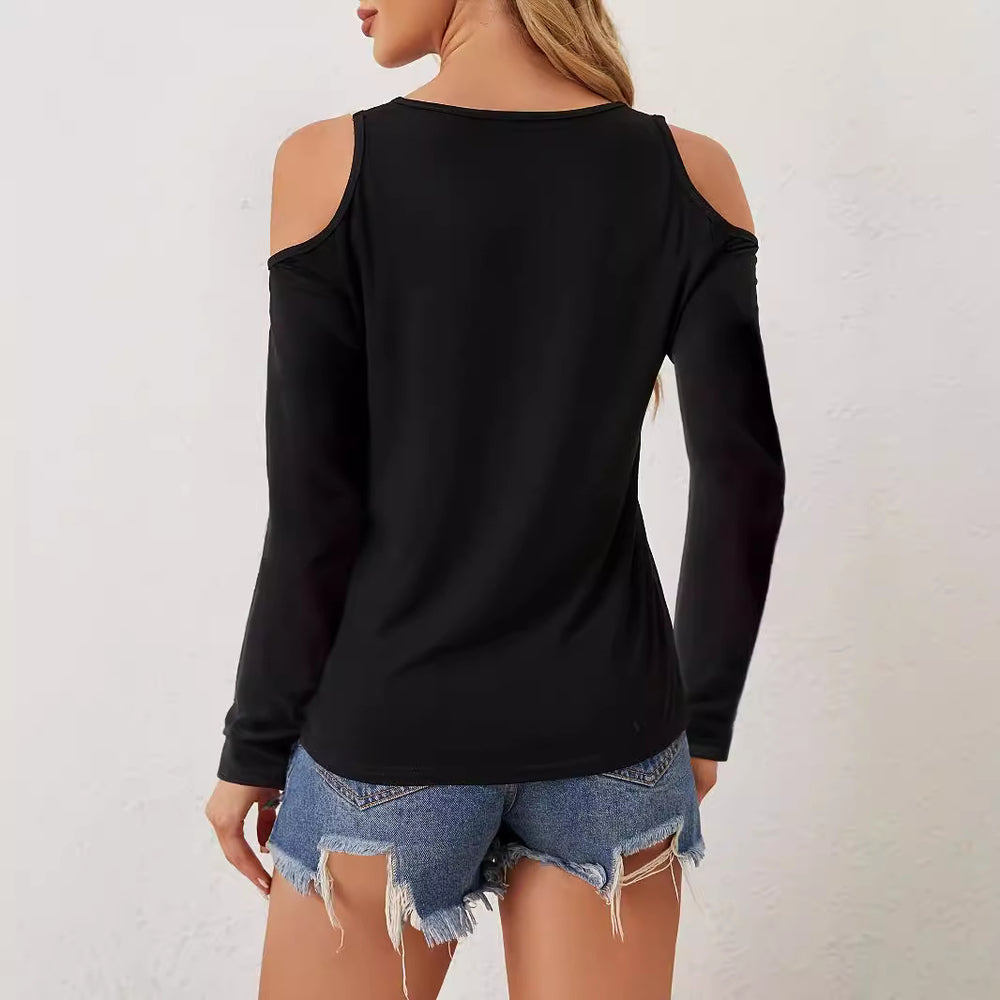 Damen elegantes Langarmshirt mit dekorativem Ausschnitt EB