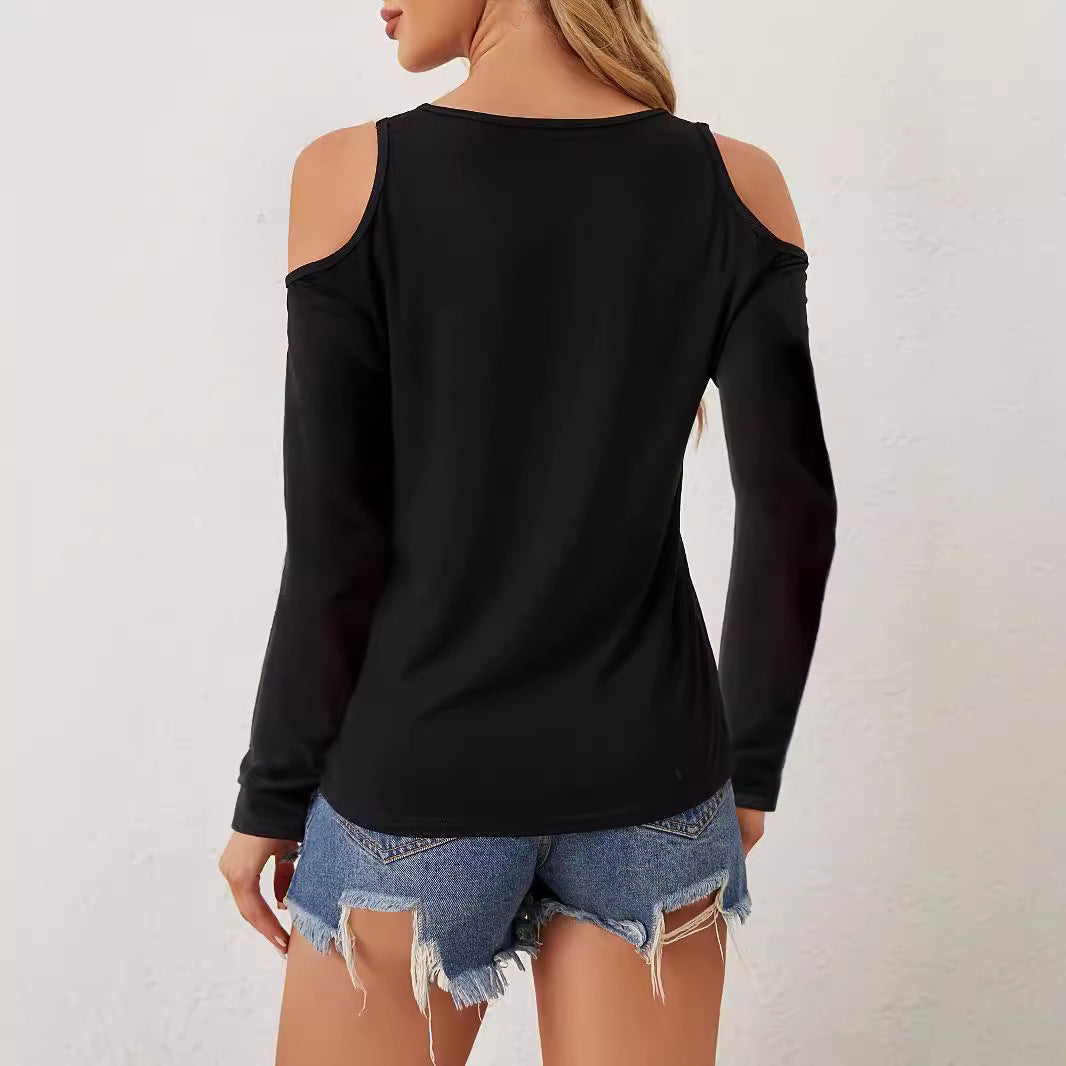 Damen nan Langarmshirt mit offenen Schultern und gehäkeltem V-Spitzenbesatz EB