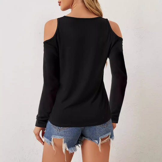 Damen nan Langarmshirt mit offenen Schultern und gehäkeltem V-Spitzenbesatz EB