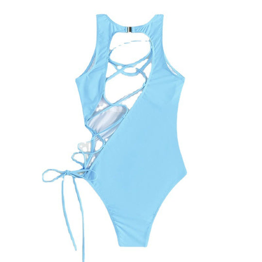 Damen Einteiler Badeanzug mit modernen Cut-Outs und seitlichen Schnürdetails EB