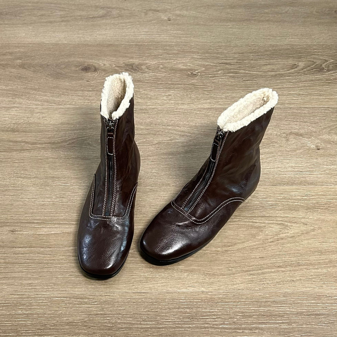 Damen gefütterte Winterstiefel mit modischem Reißverschluss und kuscheligem Kragen EB
