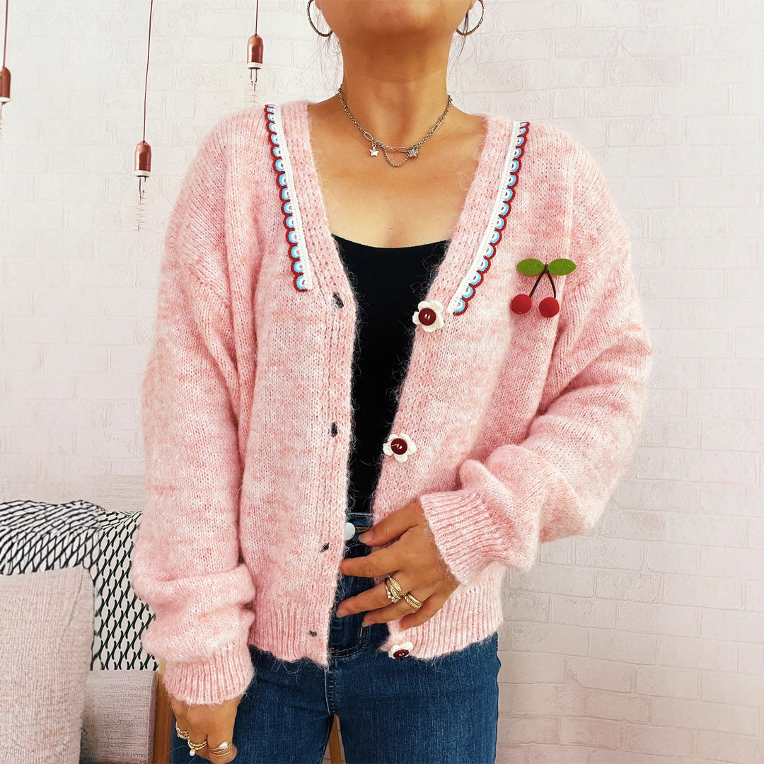 Damen verspielte Strickjacke mit buntem Knopfdesign und hohem Komfort EB