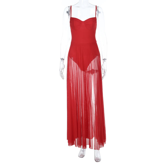Damen Transparente Maxi-Robe mit elegantem Bustier-Oberteil EB