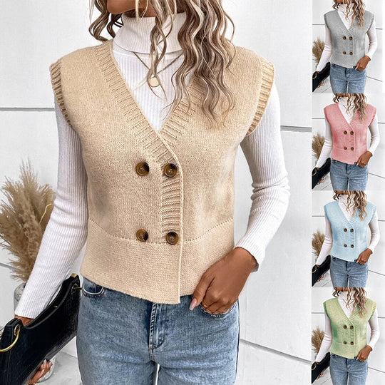 Damen Strickweste mit doppelter Knopfleiste EB
