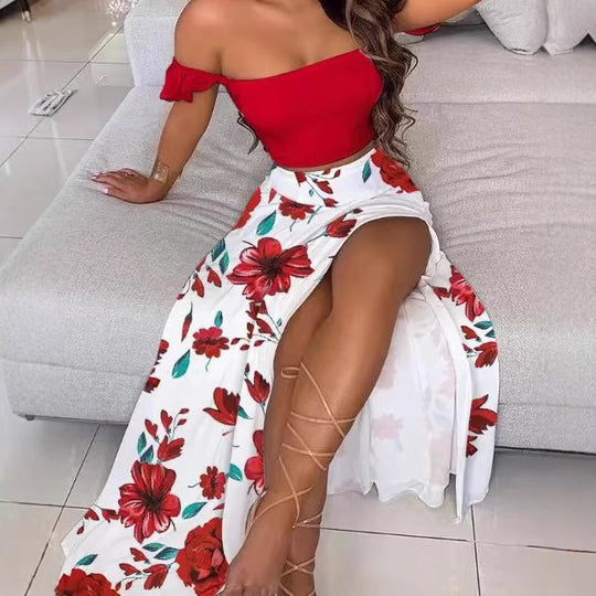 Damen Maxirock mit floralem Design und hohem Schlitz EB