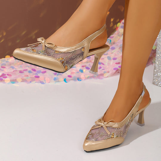Damen Slingback-Pumps mit funkelndem Stickverzierungen EB