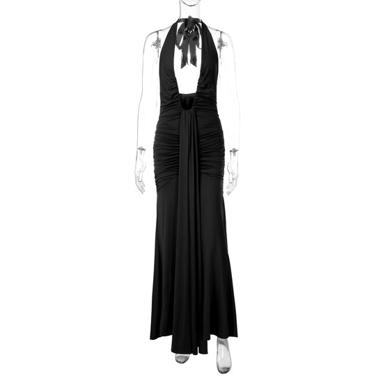 Damen Elegantes Maxikleid mit tiefem Ausschnitt und raffinierten Rüschendetails EB