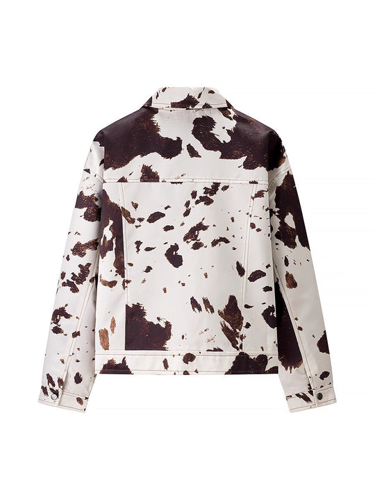 Damen lässige Jeansjacke im modernen Cow-Print-Design EB