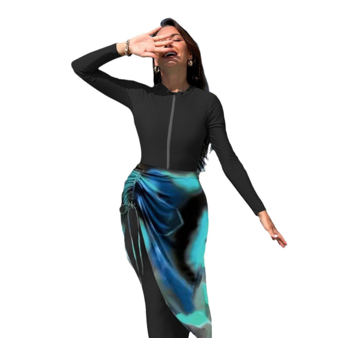 Damen sportlicher Langarm-Surfsuit mit raffinierten Wickeldetails EB