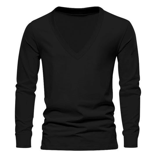 Herren V-Ausschnitt Langarm-T-Shirt mit hochwertigem Baumwollmix und bequemer Passform EB