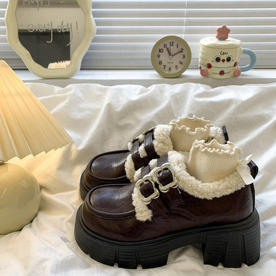 Damen Winterstiefel mit flauschigem Innenfutter und modischer Schnalle EB