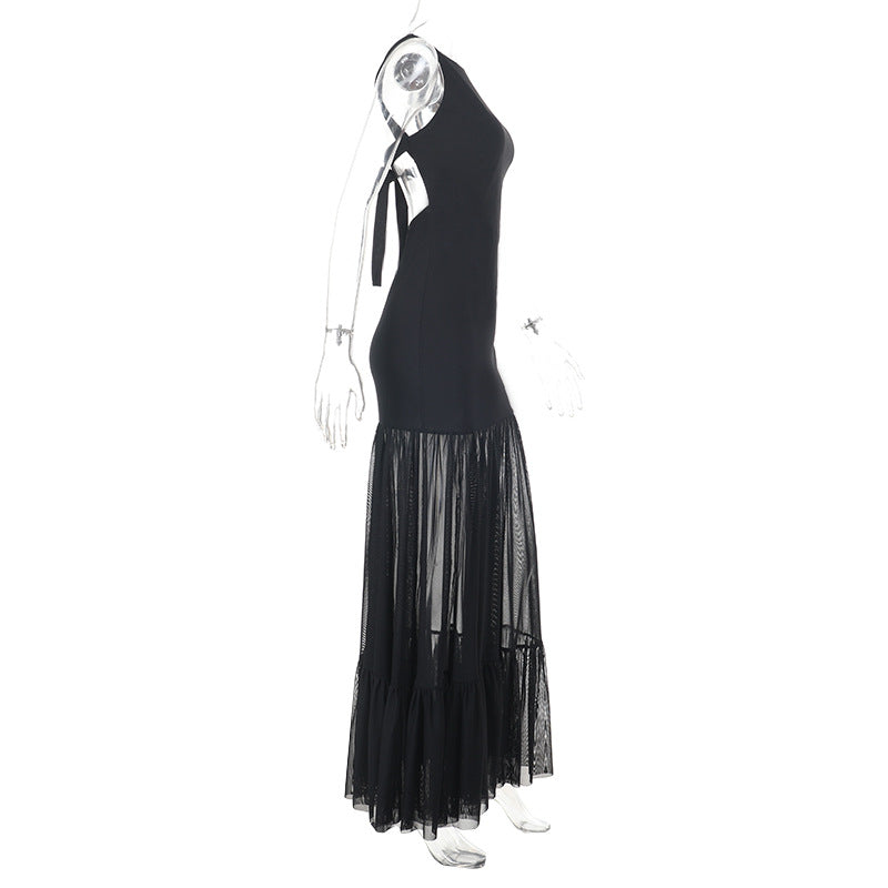 Damen Maxikleid mit transparentem unteren Saum EB