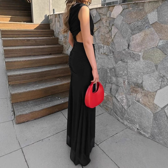 Damen Elegantes Maxikleid mit asymmetrischem Schnitt und Rüschendetails EB