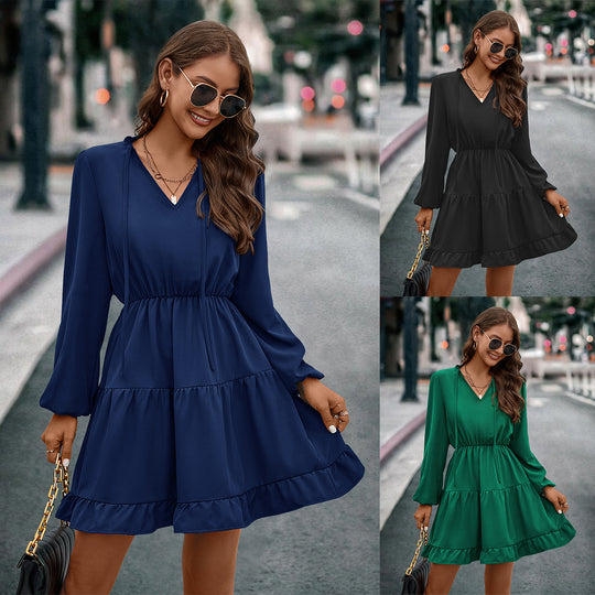 Damen kurzes Kleid mit lässigem Schnitt und Volantdetails EB