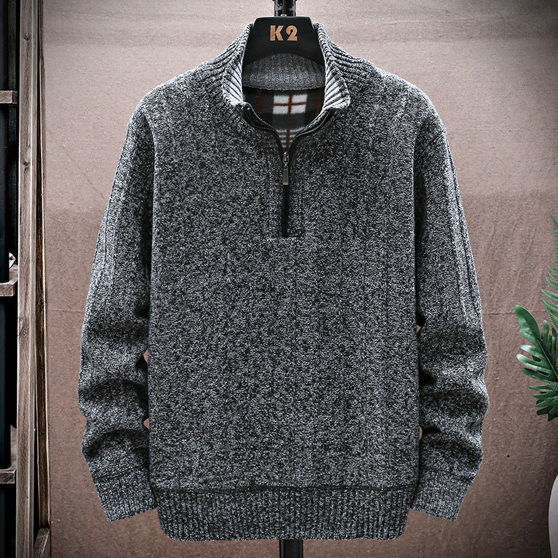 Herren Strickpullover mit Stehkragen und halbem Reißverschluss EB