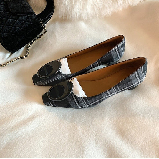 Damen Flache Ballerinas mit modischem Karo-Design und schicker Schnalle EB