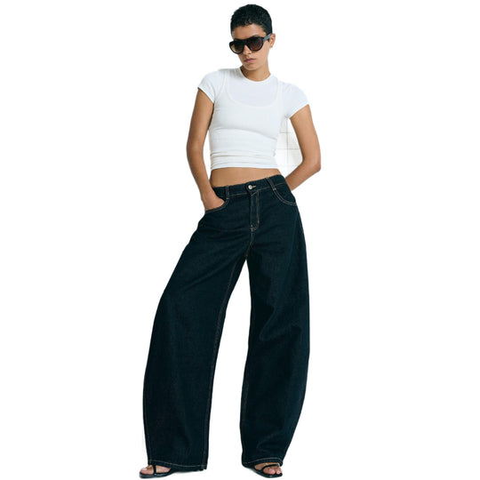 Damen nan hohe Taillenweite Palazzo-Denim mit weitem Bein und cleanem Five-Pocket-Design EB