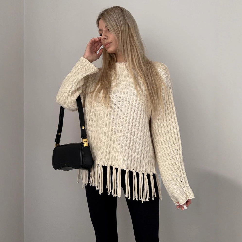 EB | Übergröße Schnitt Wollmischung Rippstrick Fransenam Wies