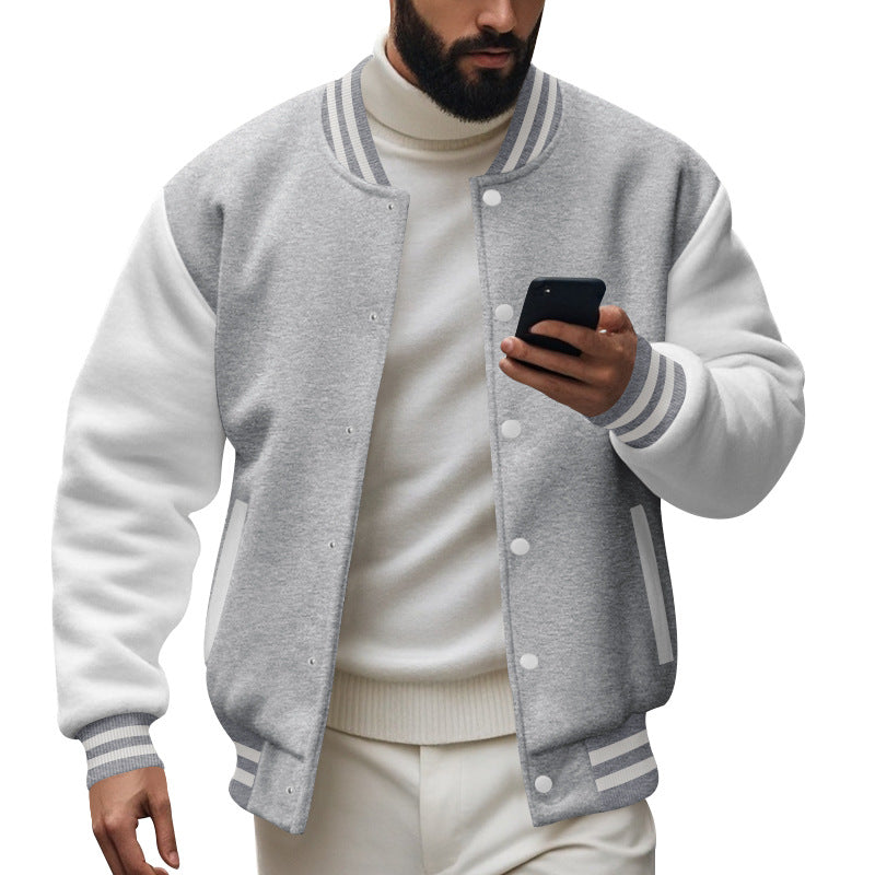 Herren nan College-Baseballjacke im Varsity-Stil mit Rippbündchen und Druckknopfleiste EB