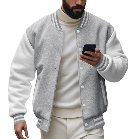 Herren nan College-Baseballjacke im Varsity-Stil mit Rippbündchen und Druckknopfleiste EB