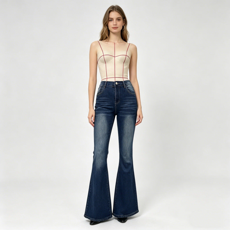 Damen Bootcut Jeans mit dekorativen Stickereien EB