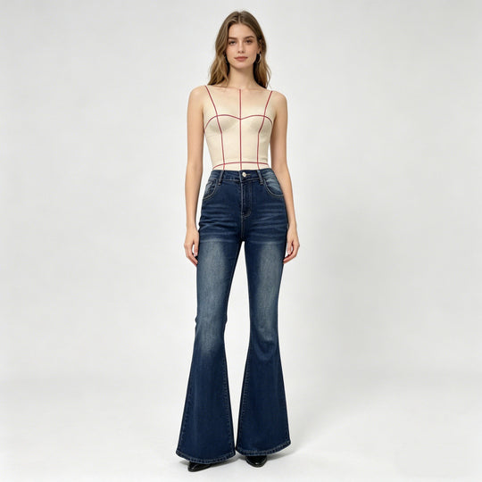 Damen Bootcut Jeans mit dekorativen Stickereien EB