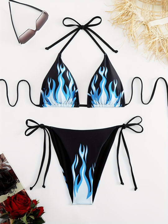 Damen Triangel-Bikini mit feurigem Motiv EB