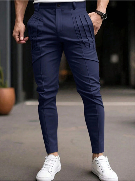 Herren nan schmale Bundfalten-Chino mit dekorativen Längsfalten und tapered Bein EB