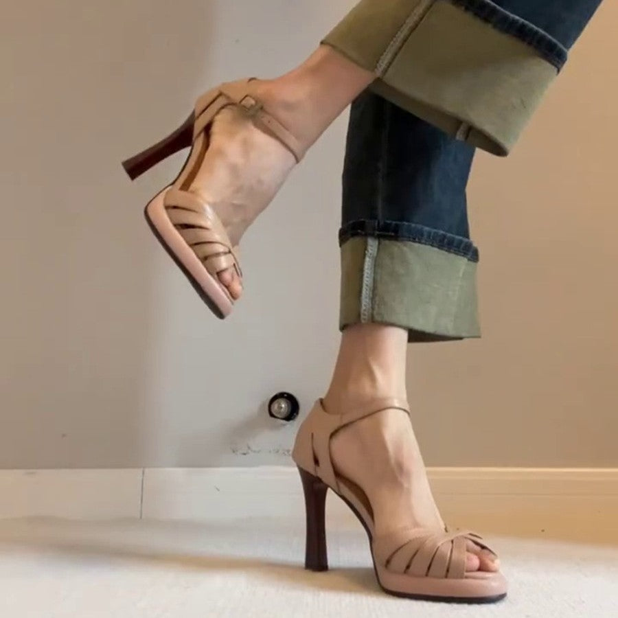 Damen Elegante Sandalen mit modischem Riemendesign und hohem Absatz EB