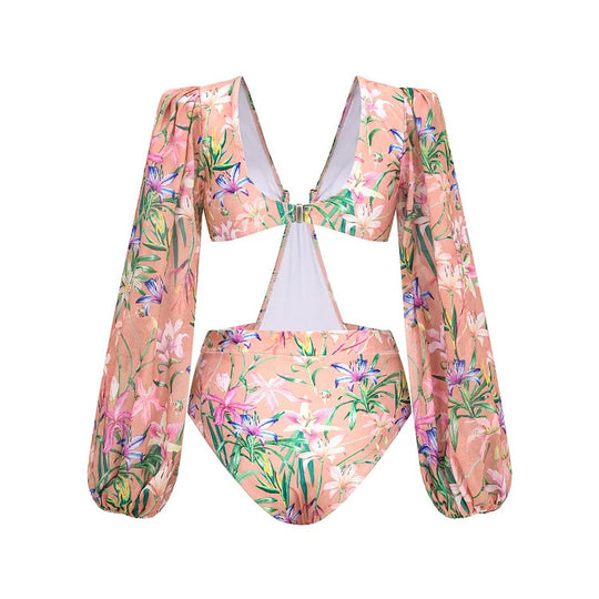 Damen Bikiniset mit eleganten, langen transparenten Ärmeln EB