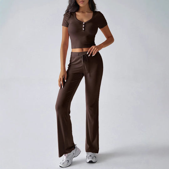 Damen komfortables Freizeit-Set mit kurzem Oberteil und weit geschnittenen Hosen EB
