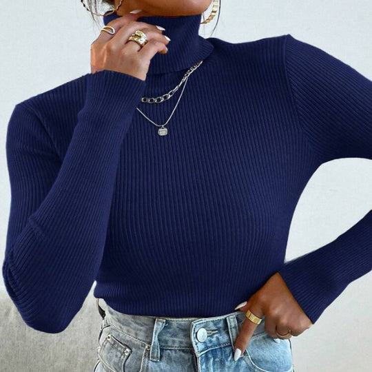 Damen Eleganter Rollkragenpullover mit feiner Rippstruktur EB